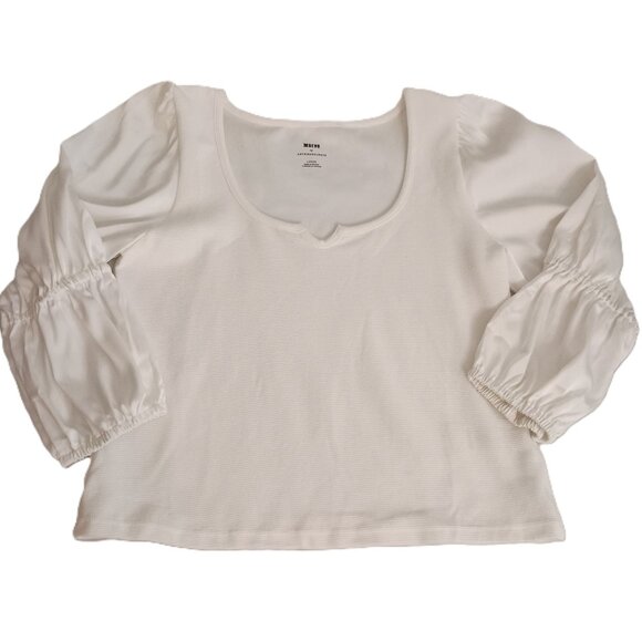 Anthropologie Tops - Anthropologie Maeve White Puff Sleeve Top L - Large